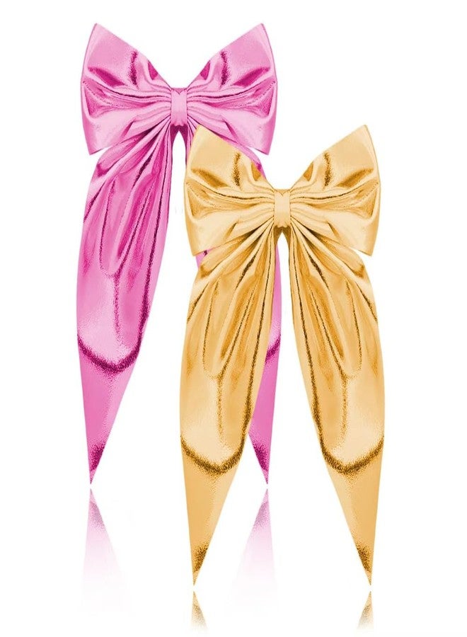 Sdopbinbin Pink Glitter Hair Clips Gold Christmas Bow Hair Clips Long Tail Bows for Little Girls Big Sparkly Bowknot Hair Barrettes Pink Christmas Head Accessories for Women Girls Cute Hair Bow Barrettes - Image 1